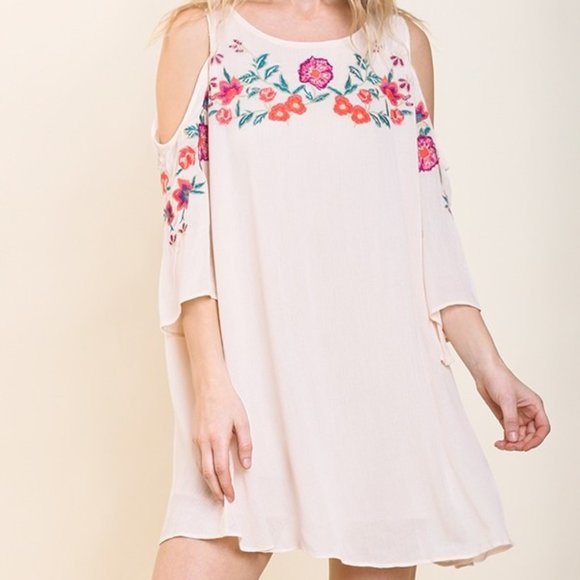 Swing Dress UMGEE , A-Line, Cold Shoulder, Embroidered - Picture 8 of 14
